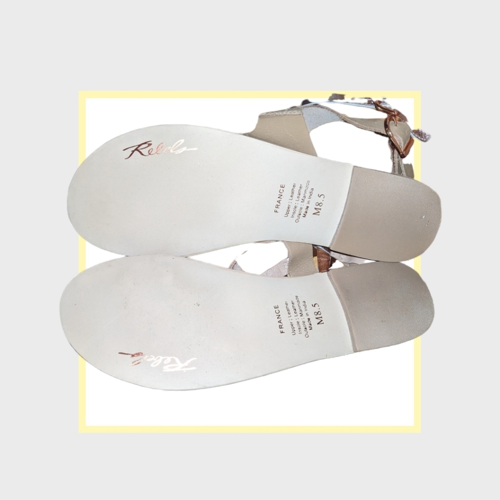 NEW LEATHER REBEL RIDERS ROSE GOLD SANDALS - Picture 5 of 6